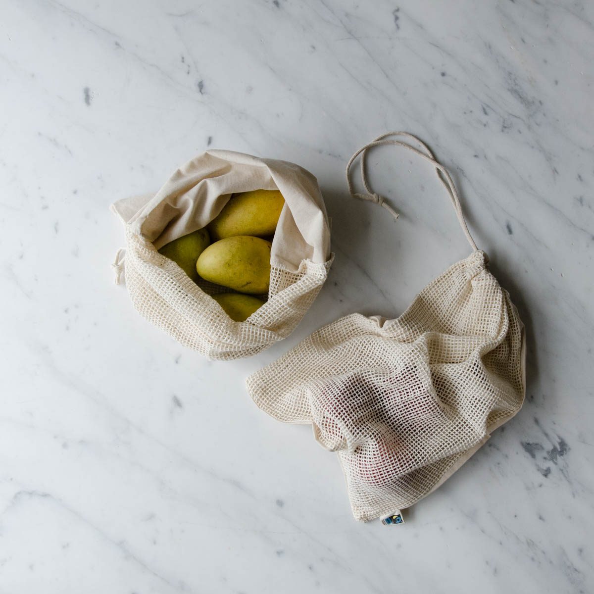 organic cotton produce bags flatlay